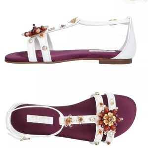 DOLCE & GABBANA Bambino Leather T-Strap Sandals EU33  US2 Rhinestone